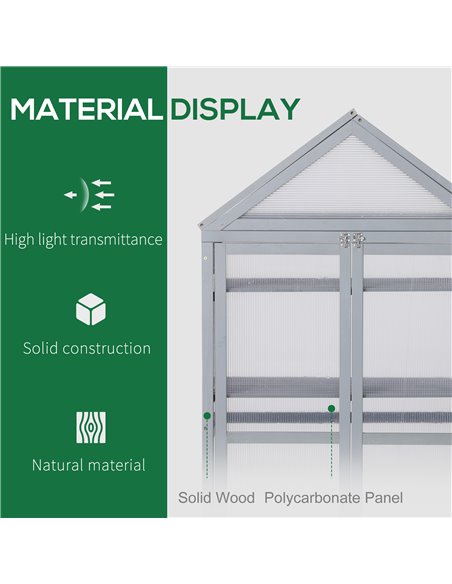 Outsunny 3-Tier Wooden Cold Frame Polycarbonate Greenhouse, Grey 845-370GY - pic 38085 | FastDaddyshop