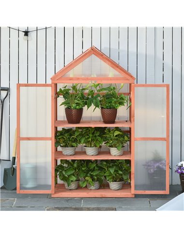 Outsunny 3-Tier Wooden Cold Frame Polycarbonate Greenhouse, Orange 845-370
