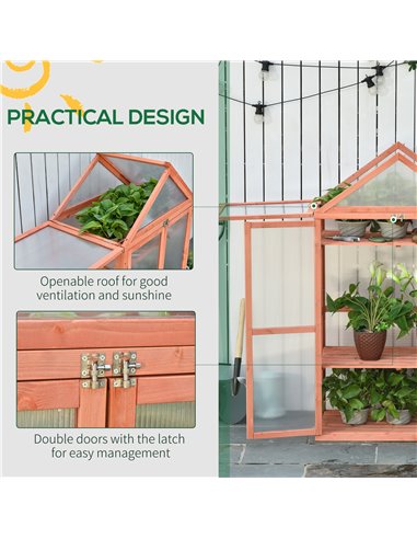 Outsunny 3-Tier Wooden Cold Frame Polycarbonate Greenhouse, Orange 845-370