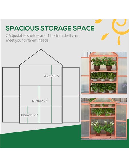 Outsunny 3-Tier Wooden Cold Frame Greenhouse Garden Polycarbonate Grow House w/ Adjustable Shelves, Double Doors, 80 x 47 x 138  - pic 38096 | FastDaddyshop