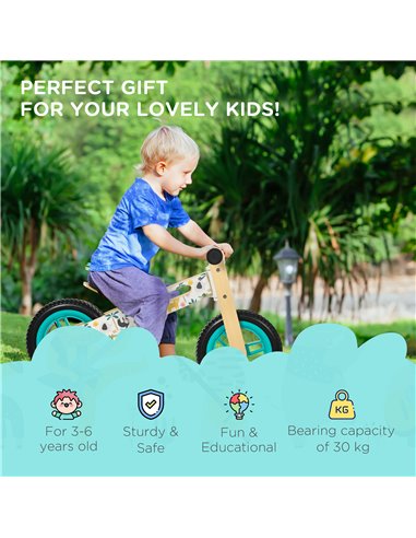 HOMCOM Kids Balance Bike 12 Inch Wooden No Pedal Bicycle with Adjustable Seat EVA Wheels for 3-6 Years Boys Girls, White