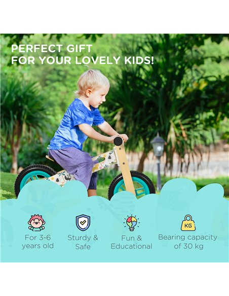 HOMCOM Kids Balance Bike 12 Inch Wooden No Pedal Bicycle with Adjustable Seat EVA Wheels for 3-6 Years Boys Girls, White - pic 3810 | FastDaddyshop