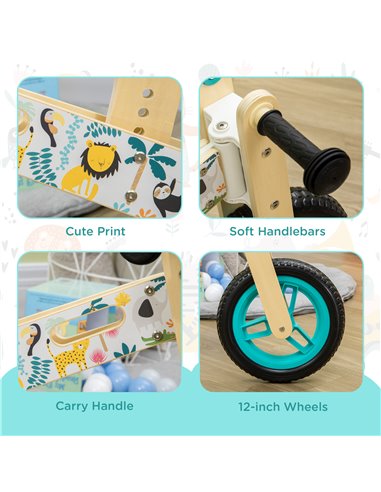 HOMCOM Kids Balance Bike 12 Inch Wooden No Pedal Bicycle with Adjustable Seat EVA Wheels for 3-6 Years Boys Girls, White