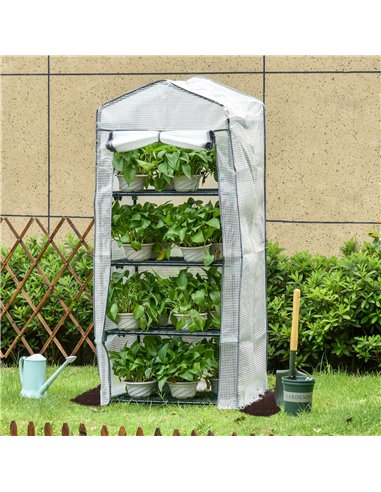 Outsunny 4 Tiers Mini Portable Greenhouse Plant Grow Shed Metal Frame PE Cover 160H x 70L x 50Wcm, White 845-228V01WT