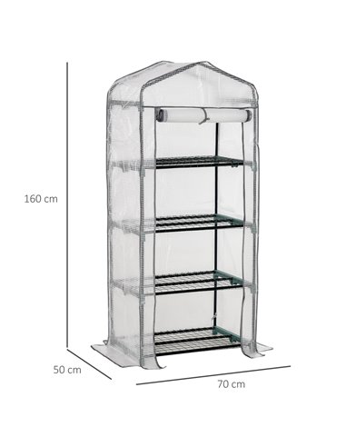 Outsunny 4 Tiers Mini Portable Greenhouse Plant Grow Shed Metal Frame PE Cover 160H x 70L x 50Wcm, White 845-228V01WT