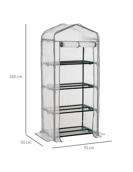Outsunny 4 Tiers Mini Portable Greenhouse Plant Grow Shed Metal Frame PE Cover 160H x 70L x 50Wcm, White 845-228V01WT - pic 38111 | FastDaddyshop