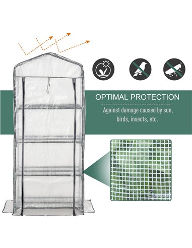 Outsunny 4 Tiers Mini Portable Greenhouse Plant Grow Shed Metal Frame PE Cover 160H x 70L x 50Wcm, White 845-228V01WT