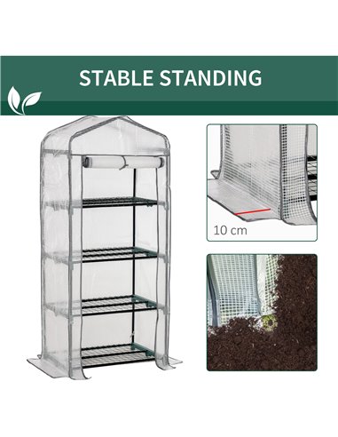 Outsunny 4 Tiers Mini Portable Greenhouse Plant Grow Shed Metal Frame PE Cover 160H x 70L x 50Wcm, White 845-228V01WT