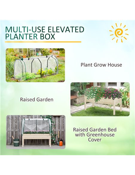Outsunny Outdoor Elevated Wood Planter Box for Herbs and Vegetables Raised Garden Bed with PE Greenhouse Cover, Use for Patio, B - pic 38141 | FastDaddyshop