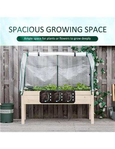 Outsunny Outdoor Elevated Wood Planter Box for Herbs and Vegetables Raised Garden Bed with PE Greenhouse Cover, Use for Patio, B