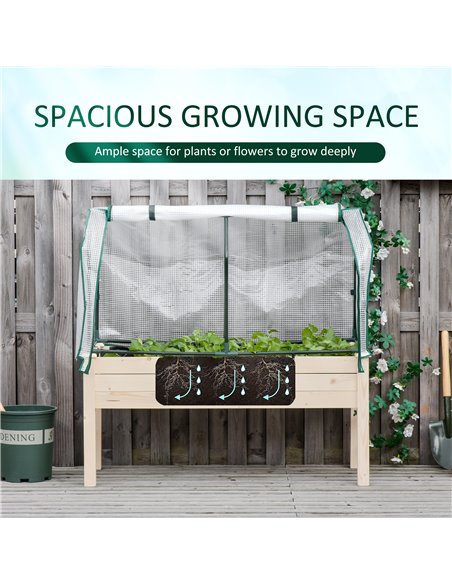 Outsunny Outdoor Elevated Wood Planter Box for Herbs and Vegetables Raised Garden Bed with PE Greenhouse Cover, Use for Patio, B - pic 38142 | FastDaddyshop