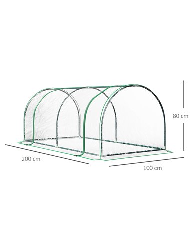Outsunny Tunnel Greenhouse Green Grow House for Garden Outdoor, Steel Frame, PE Cover, Transparent, 200 x 100 x 80cm 845-305V02