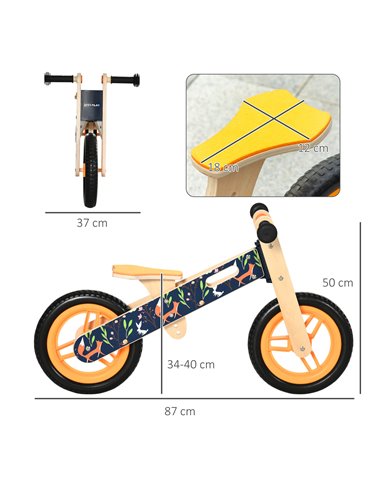 Homcom 12" Wooden Kids Balance Bike Black