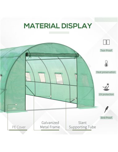 Outsunny 6 x 3 m Large Walk-In Polytunnel Greenhouse, Green 845-145V01
