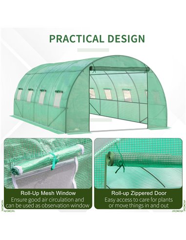 Outsunny 6 x 3 m Large Walk-In Polytunnel Greenhouse, Green 845-145V01