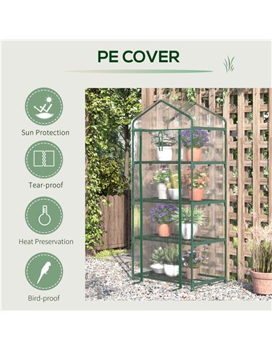 Outsunny 4 Tiers Mini Portable Greenhouse Plant Grow Shed Metal Frame Transparent Clear Cover 160H x 70L x 50Wcm 845-228V03