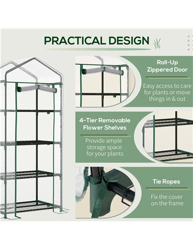 Outsunny 4 Tiers Mini Portable Greenhouse Plant Grow Shed Metal Frame Transparent Clear Cover 160H x 70L x 50Wcm 845-228V03