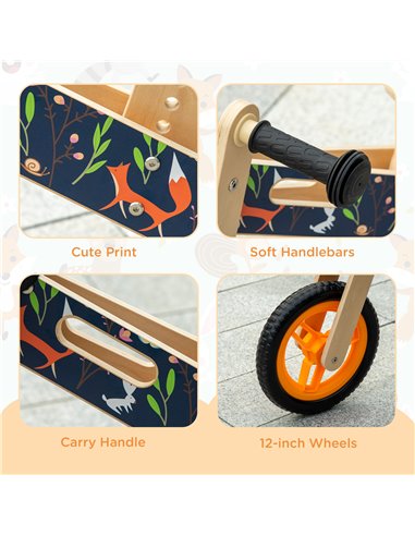 HOMCOM Kids Balance Bike 12 Inch Wooden No Pedal Bicycle with Adjustable Seat EVA Wheels for 3-6 Years Boys Girls, Black