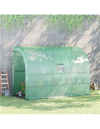 Outsunny Walk-In Lean to Wall Greenhouse, Green 845-302V01GN
