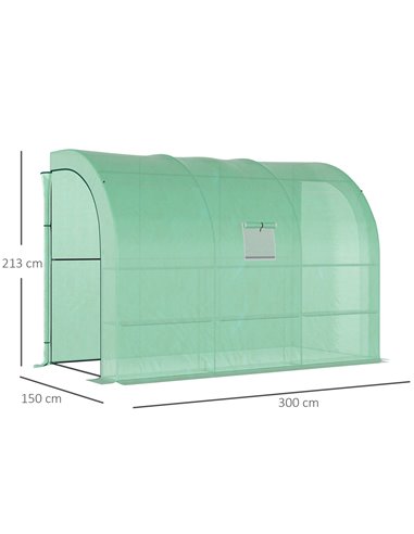 Outsunny Walk-In Lean to Wall Greenhouse with Windows and Doors 2 Tiers 6 Wired Shelves 300L x 150W x 215Hcm Green 845-302V01GN