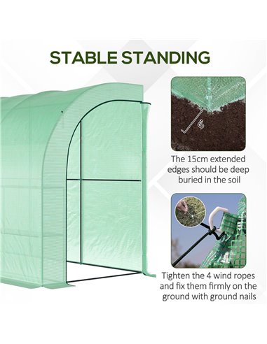 Outsunny Walk-In Lean to Wall Greenhouse with Windows and Doors 2 Tiers 6 Wired Shelves 300L x 150W x 215Hcm Green 845-302V01GN