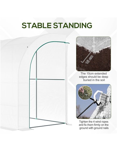 Outsunny Outdoor Walk-In Greenhouse, Plant Nursery with Zippered Doors, PE Cover and 3-Tier Shelves, White, 300 x 150 x 213 cm 8 - pic 38202 | FastDaddyshop