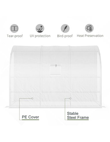 Outsunny Outdoor Walk-In Greenhouse, Plant Nursery with Zippered Doors, PE Cover and 3-Tier Shelves, White, 300 x 150 x 213 cm 8