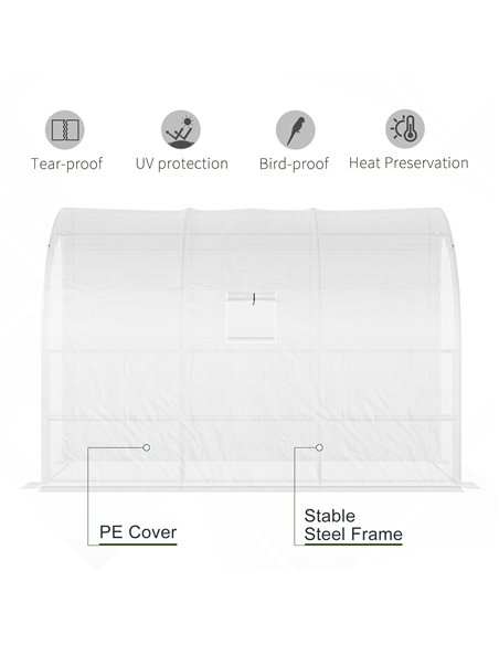 Outsunny Outdoor Walk-In Greenhouse, Plant Nursery with Zippered Doors, PE Cover and 3-Tier Shelves, White, 300 x 150 x 213 cm 8 - pic 38203 | FastDaddyshop