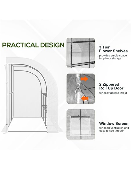 Outsunny Outdoor Walk-In Greenhouse, Plant Nursery with Zippered Doors, PE Cover and 3-Tier Shelves, White, 300 x 150 x 213 cm 8 - pic 38205 | FastDaddyshop