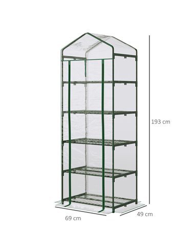 Outsunny 5 Tier Greenhouse Outdoor Flower Stand PVC Cover Portable Shed Metal Frame Transparent 69 x 49 x 193cm 845-383V01