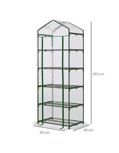 Outsunny 5 Tier Greenhouse Outdoor Flower Stand PVC Cover Portable Shed Metal Frame Transparent 69 x 49 x 193cm 845-383V01 - pic 38219 | FastDaddyshop