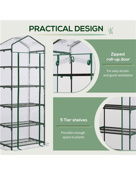Outsunny 5 Tier Greenhouse Outdoor Flower Stand PVC Cover Portable Shed Metal Frame Transparent 69 x 49 x 193cm 845-383V01 - pic 38221 | FastDaddyshop