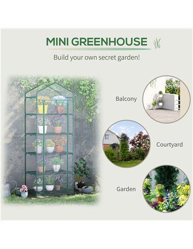 Outsunny 5 Tier Greenhouse Outdoor Flower Stand PVC Cover Portable Shed Metal Frame Transparent 69 x 49 x 193cm 845-383V01