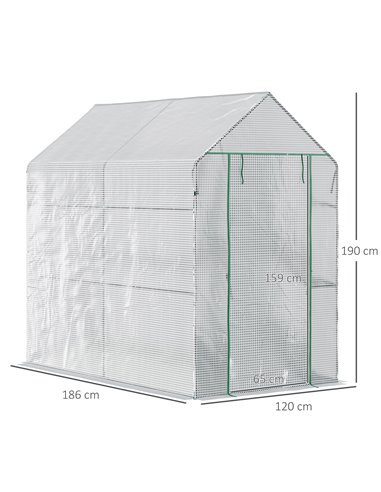 Outsunny Walk in Garden Greenhouse with Shelves Polytunnel Steeple Grow House 186L x 120W 190Hcm White 845-306V01