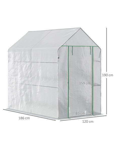 Outsunny Walk in Garden Greenhouse with Shelves Polytunnel Steeple Grow House 186L x 120W 190Hcm White 845-306V01 - pic 38228 | FastDaddyshop