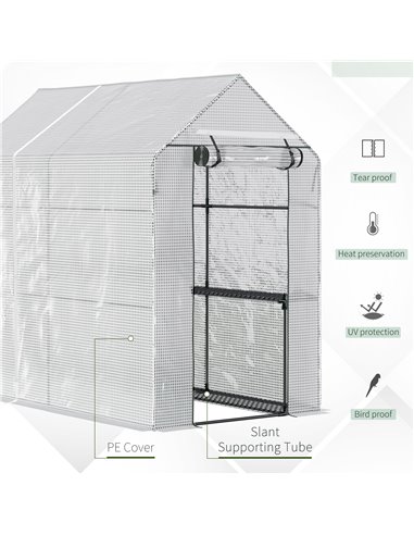 Outsunny Walk in Garden Greenhouse with Shelves Polytunnel Steeple Grow House 186L x 120W 190Hcm White 845-306V01