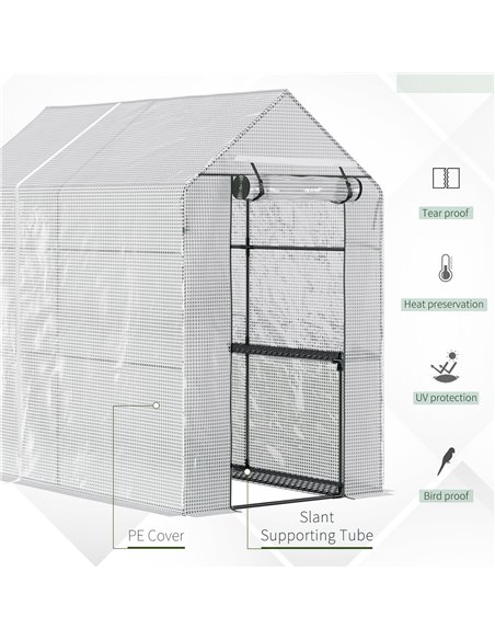 Outsunny Walk in Garden Greenhouse with Shelves Polytunnel Steeple Grow House 186L x 120W 190Hcm White 845-306V01 - pic 38229 | FastDaddyshop