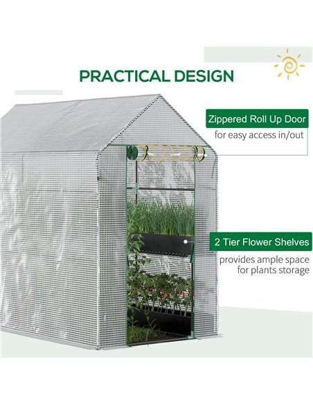 Outsunny Walk in Garden Greenhouse with Shelves Polytunnel Steeple Grow House 186L x 120W 190Hcm White 845-306V01 - pic 38230 | FastDaddyshop