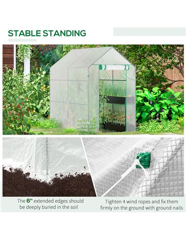 Outsunny Walk in Garden Greenhouse with Shelves Polytunnel Steeple Grow House 186L x 120W 190Hcm White 845-306V01