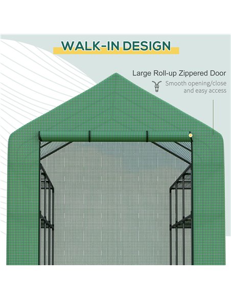 Outsunny Poly Tunnel Steeple Walk in Garden Greenhouse with Removable Cover Shelves - Green 244 x 180 x 210cm 845-696 - pic 38239 | FastDaddyshop