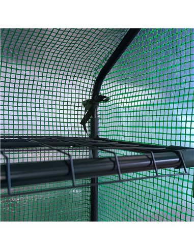 Outsunny Poly Tunnel Steeple Walk in Garden Greenhouse with Removable Cover Shelves - Green 244 x 180 x 210cm 845-696