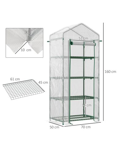 Outsunny 4 Tier Mini Greenhouse, Portable Green House, White 845-228V02WT