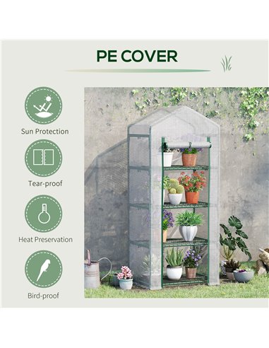 Outsunny 4 Tier Mini Greenhouse, Portable Green House with Steel Frame, PE Cover, Roll-up Door, 70 x 50 x 160 cm, White 845-228V