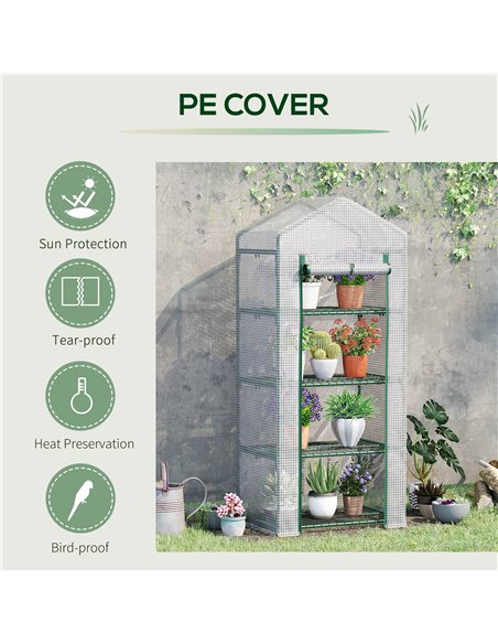 Outsunny 4 Tier Mini Greenhouse, Portable Green House with Steel Frame, PE Cover, Roll-up Door, 70 x 50 x 160 cm, White 845-228V - pic 38248 | FastDaddyshop