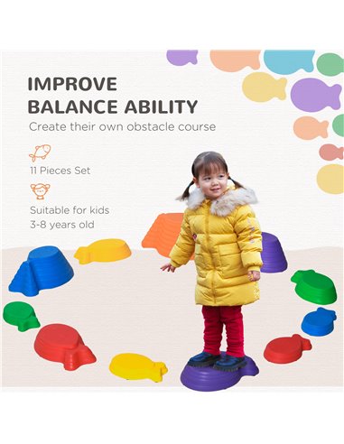 Outsunny Kids Balance Stepping Stones 11-Piece Fish Shape Non-slip