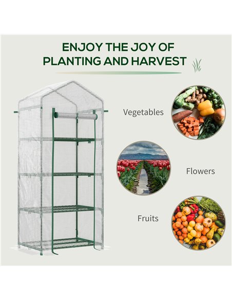 Outsunny 4 Tier Mini Greenhouse, Portable Green House with Steel Frame, PE Cover, Roll-up Door, 70 x 50 x 160 cm, White 845-228V - pic 38250 | FastDaddyshop