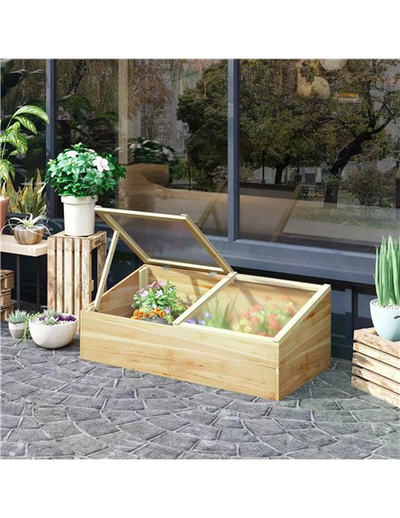 Outsunny Wooden Cold Frame Polycarbonate Greenhouse, Natural 845-538ND - pic 38254 | FastDaddyshop