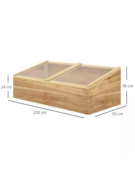 Outsunny Wooden Cold Frame Greenhouse Garden Polycarbonate Grow House for Flowers, Vegetables, Plants, 100 x 50 x 36 cm, Natural - pic 38255 | FastDaddyshop