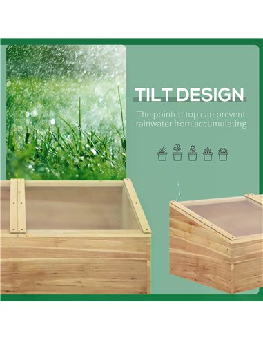 Outsunny Wooden Cold Frame Greenhouse Garden Polycarbonate Grow House for Flowers, Vegetables, Plants, 100 x 50 x 36 cm, Natural