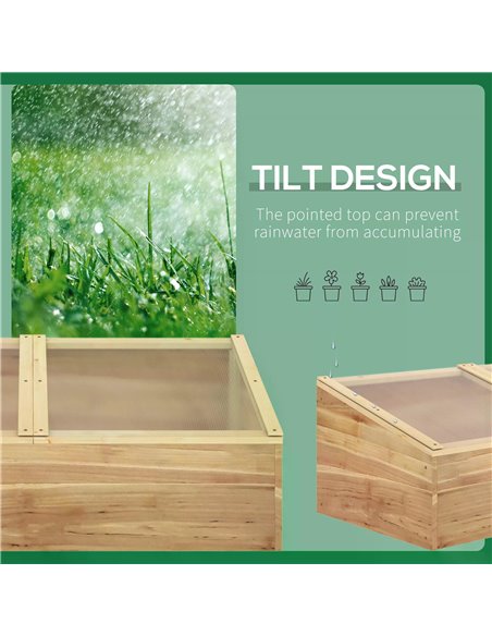 Outsunny Wooden Cold Frame Greenhouse Garden Polycarbonate Grow House for Flowers, Vegetables, Plants, 100 x 50 x 36 cm, Natural - pic 38256 | FastDaddyshop